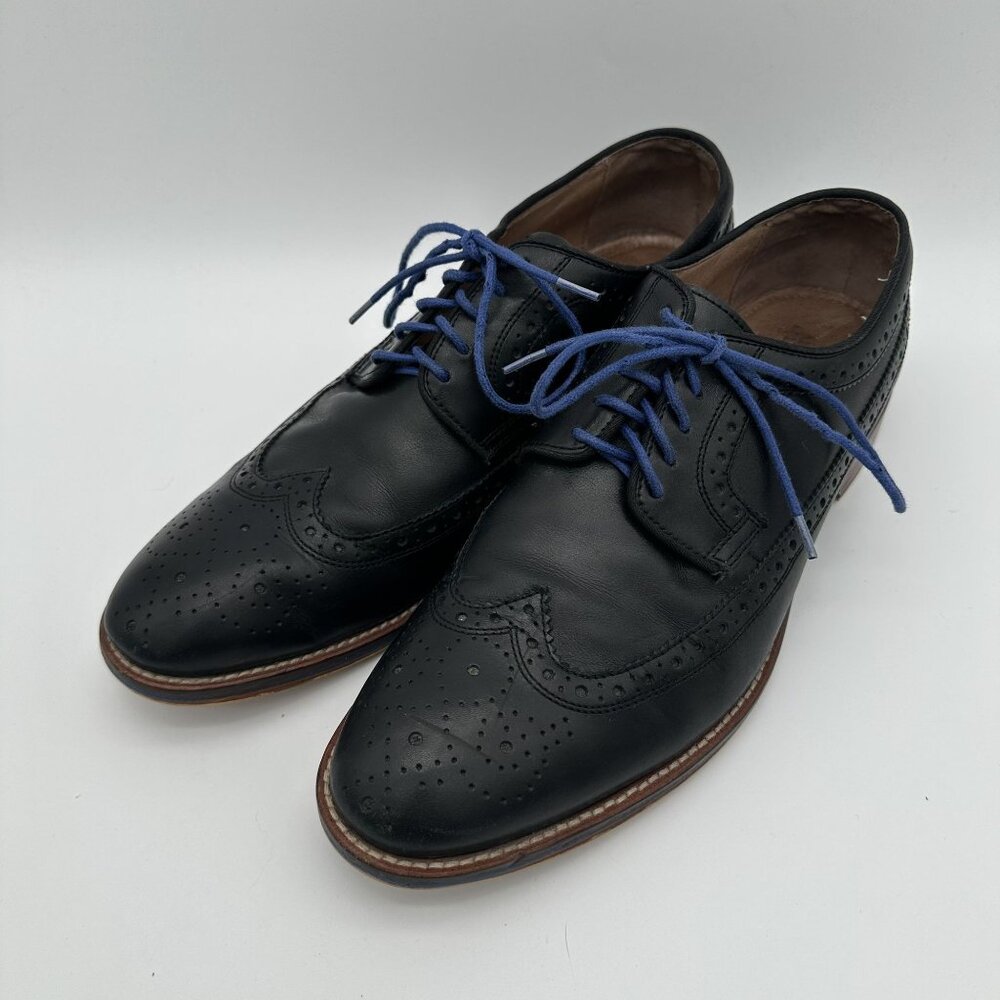 Johnston & Murphy Mens Black Leather Wingtip Oxford Dress Shoes Size 10